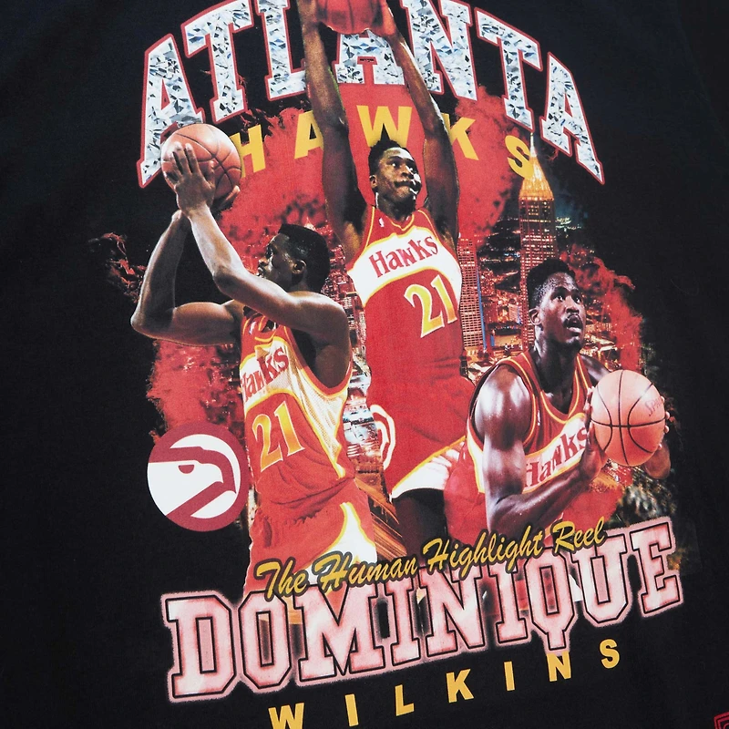 T-shirt pour homme Mitchell & Ness Dominique Wilkins Noir Atlanta Hawks Hardwood Classics Bling Concert Player
