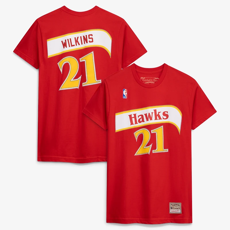 Men's Mitchell & Ness Dominique Wilkins Red Atlanta Hawks Hardwood Classics Team Name Number T-Shirt