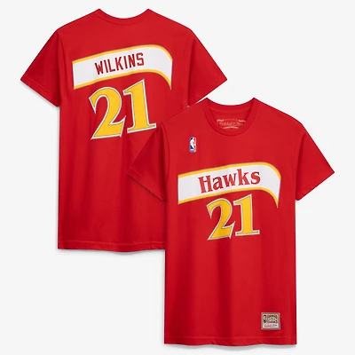 Men's Mitchell & Ness Dominique Wilkins Red Atlanta Hawks Hardwood Classics Team Name Number T-Shirt