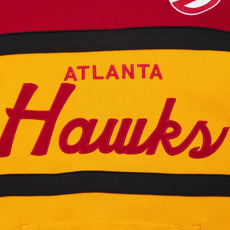 Men's Mitchell & Ness Gold/Red Atlanta Hawks Head Coach Pullover Hoodie