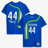 T-shirt Mitchell & Ness Pete Maravich bleu Atlanta Hawks Hardwood Classics pour homme, avec nom et numéro brodés