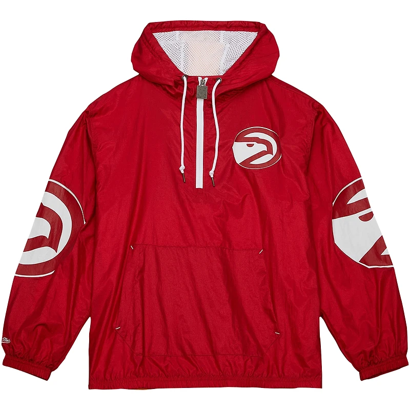 Men's Mitchell & Ness  Red Atlanta Hawks Hardwood Classics Team OG 2.0 Anorak Hoodie Half-Zip Windbreaker Jacket