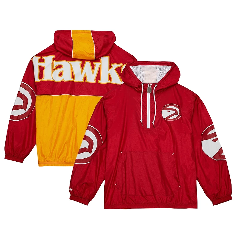 Veste coupe-vent à capuche demi-zip Mitchell & Ness rouge Atlanta Hawks Hardwood Classics Team OG 2.0 pour homme