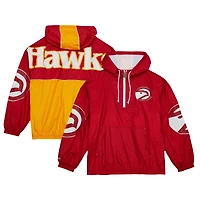 Veste coupe-vent à capuche demi-zip Mitchell & Ness rouge Atlanta Hawks Hardwood Classics Team OG 2.0 pour homme