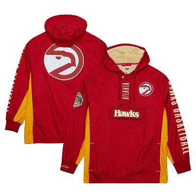 Veste coupe-vent anorak rouge Atlanta Hawks Team OG 2.0 pour homme Mitchell & Ness avec logo vintage et fermeture éclair quart de tour