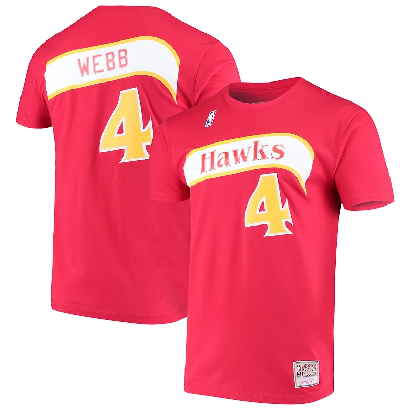 Men's Mitchell & Ness Spud Webb Red Atlanta Hawks Hardwood Classics Name Number T-Shirt