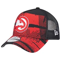 Casquette ajustable New Era noire/rouge pour homme Atlanta Hawks Tip Off A-Frame Trucker 9FORTY