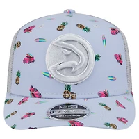 Casquette extensible à bouton-pression New Era bleu clair/gris Atlanta Hawks Adventure Aloha Pattern 9SEVENTY pour homme