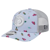 Casquette extensible à bouton-pression New Era bleu clair/gris Atlanta Hawks Adventure Aloha Pattern 9SEVENTY pour homme