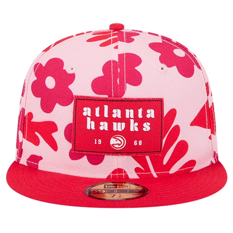 Men's New Era Red Atlanta Hawks Palm Fronds 2-Tone 59FIFTY Fitted Hat