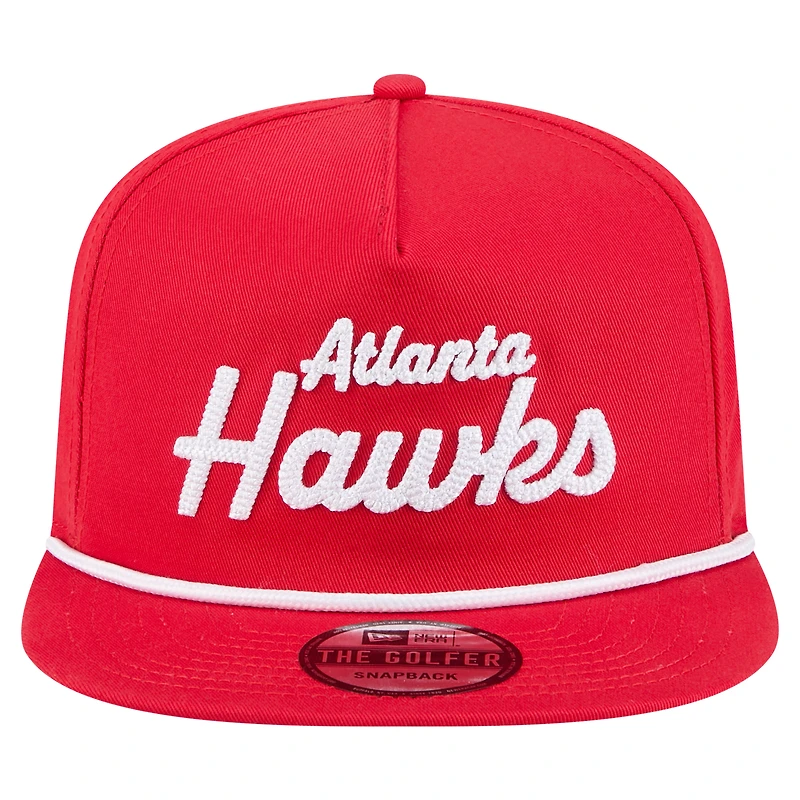 Casquette snapback de golfeur New Era rouge avec texte de l'équipe des Atlanta Hawks pour homme