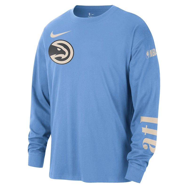 T-shirt à manches longues Nike bleu clair Atlanta Hawks 2024/25 City Edition Courtside Max90 pour homme