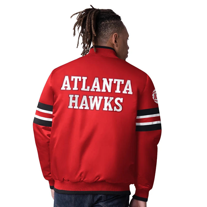 Men's Starter Red Atlanta Hawks Scout Varsity Satin Full-Snap Jacket