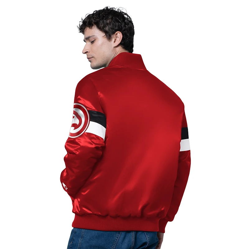 Men's Starter Red Atlanta Hawks Triple Option Varsity Full-Snap Satin Jacket