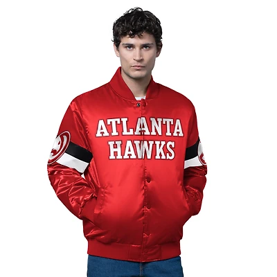Men's Starter Red Atlanta Hawks Triple Option Varsity Full-Snap Satin Jacket