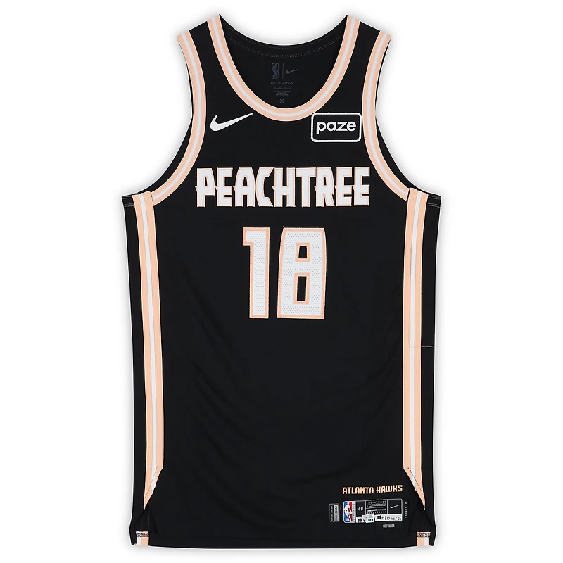 Maillot Nike City Edition noir n° 18 porté par Mouhamed Gueye (Atlanta Hawks) contre les Cleveland Cavaliers le 10 avril 2026 - Taille 48+4
