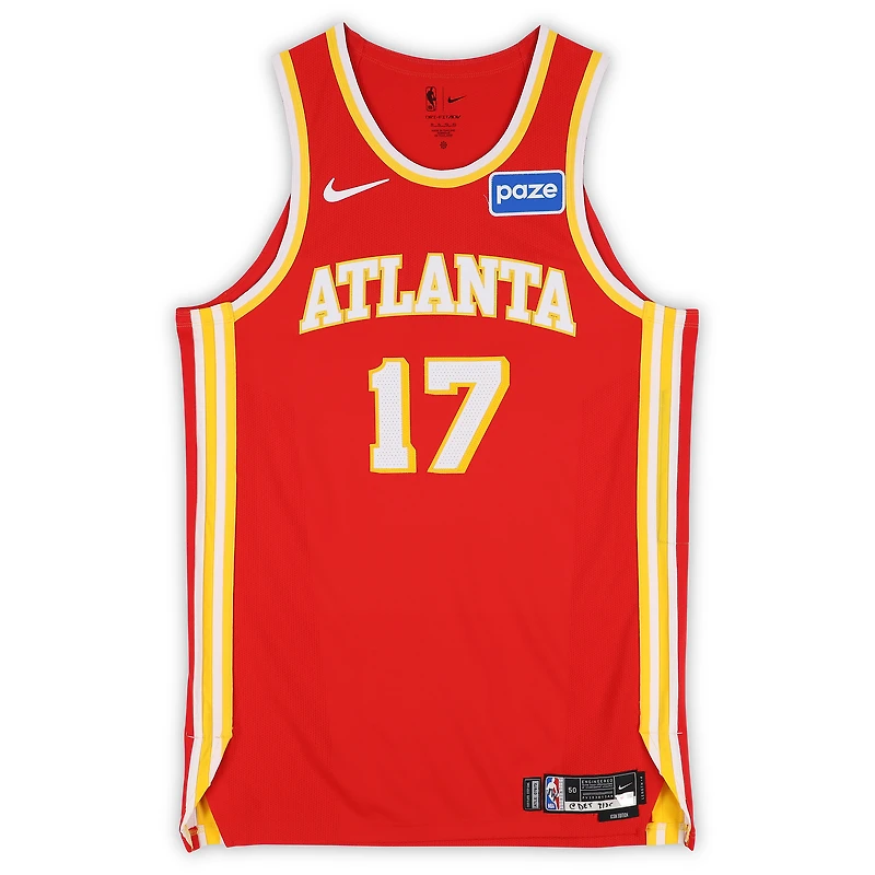 Onyeka Okongwu Atlanta Hawks Game-Used #17 Red Nike Jersey vs. Detroit Pistons on March 25, 2026 - Size 50+4