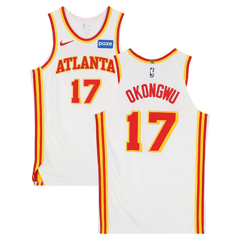 Onyeka Okongwu Atlanta Hawks Game-Used #17 White Nike Jersey vs. Brooklyn Nets on April 3, 2026 - Size 50+4