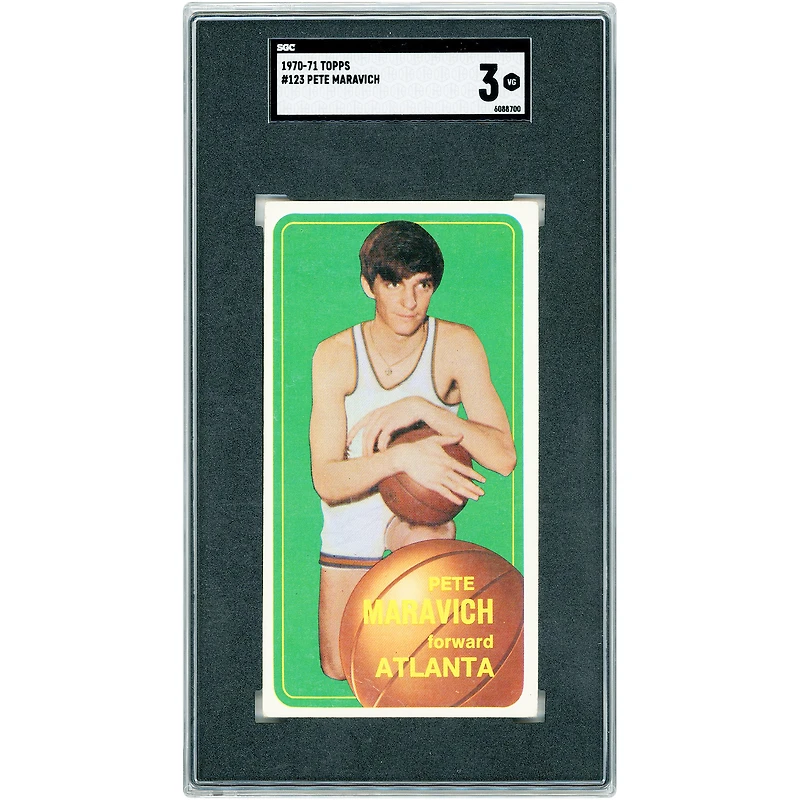 Carte de recrue Pete Maravich, Atlanta Hawks, 1970-71 Topps n° 123, authentifiée SGC 3
