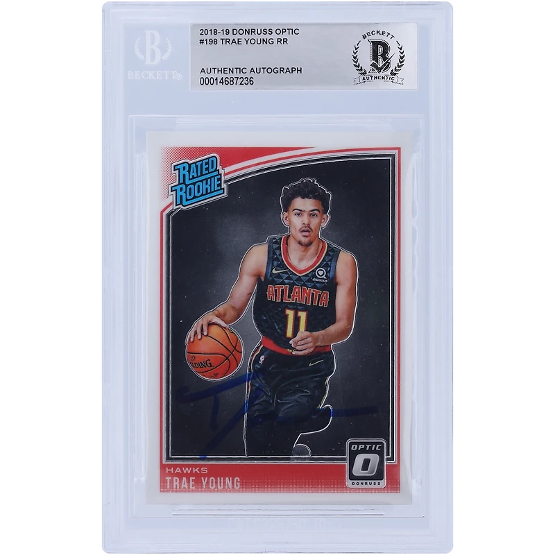 Trae Young Atlanta Hawks Autographed 2018-19 Panini Donruss Optic #198 BAS Authenticated Rookie Card