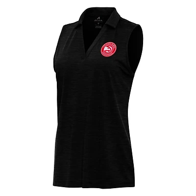 Polo sans manches à col en V pour femme, motif Atlanta Hawks, noir chiné, Antigua