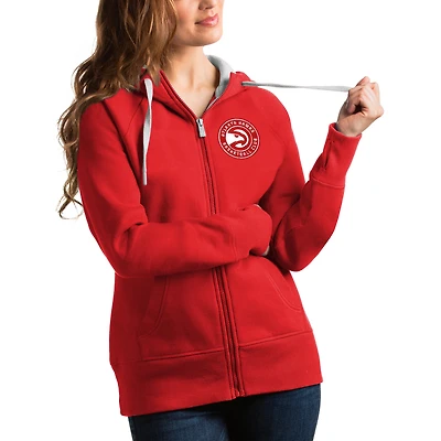 Sweat à capuche zippé Antigua rouge Atlanta Hawks Victory pour femme