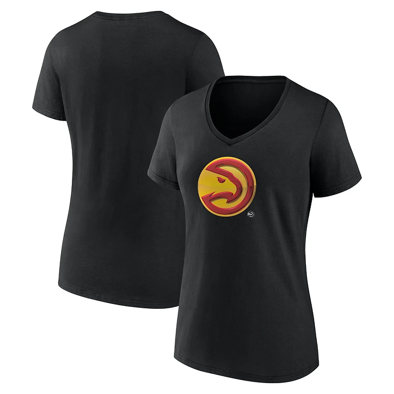 T-shirt noir à col en V pour femmes, motif mascotte des Atlanta Hawks Midnight