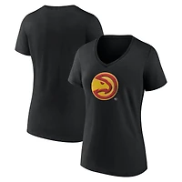T-shirt noir à col en V pour femmes, motif mascotte des Atlanta Hawks Midnight
