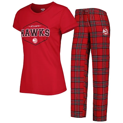 Ensemble de pyjama pour femme Concepts Sport rouge/noir avec haut et pantalon à écusson des Atlanta Hawks