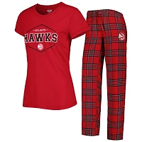 Ensemble de pyjama pour femme Concepts Sport rouge/noir avec haut et pantalon à écusson des Atlanta Hawks
