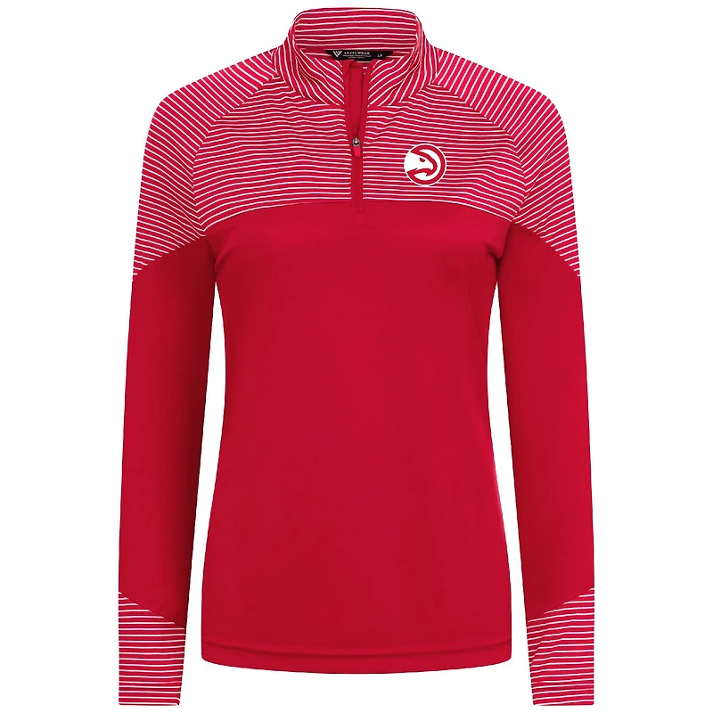 Women's Levelwear Red Atlanta Hawks Classic Stripes Quarter-Zip Top