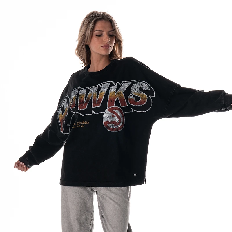 Women's The Wild Collective  Black Atlanta Hawks Oversized Graphic Dolman Long-Sleeve T-Shirt