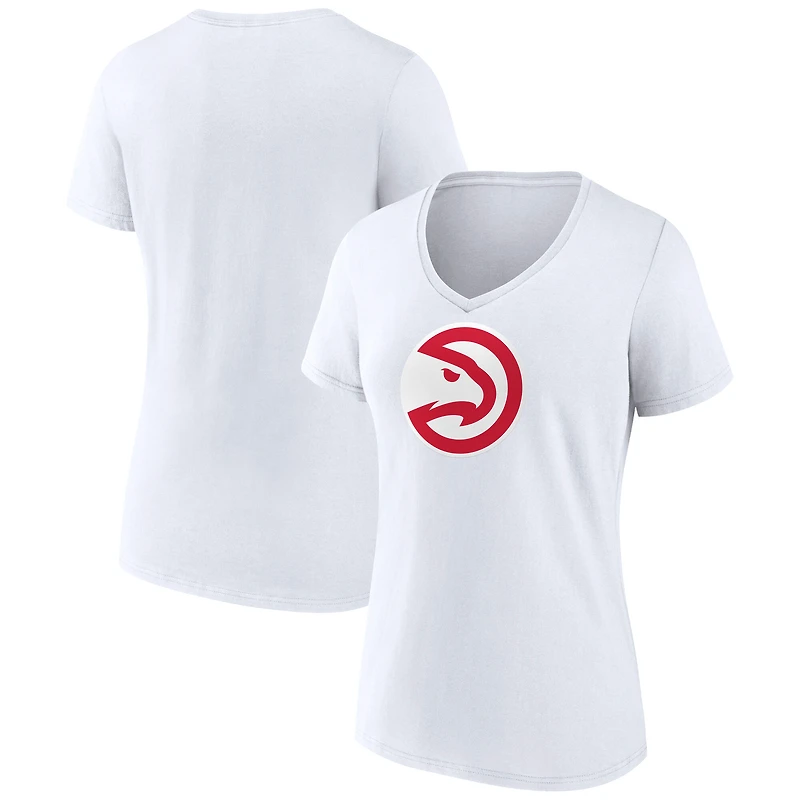 Women's White Atlanta Hawks Primary Logo V-Neck T-Shirt