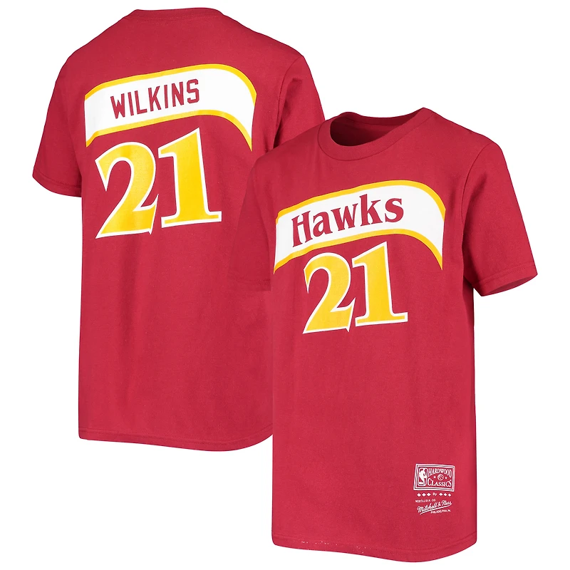 T-shirt avec nom et numéro pour jeune Dominique Wilkins Atlanta Hawks Hardwood Classics rouge