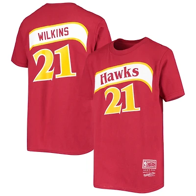 T-shirt avec nom et numéro pour jeune Dominique Wilkins Atlanta Hawks Hardwood Classics rouge