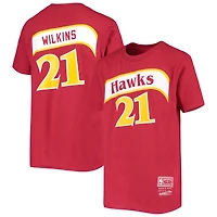 T-shirt avec nom et numéro pour jeune Dominique Wilkins Atlanta Hawks Hardwood Classics rouge