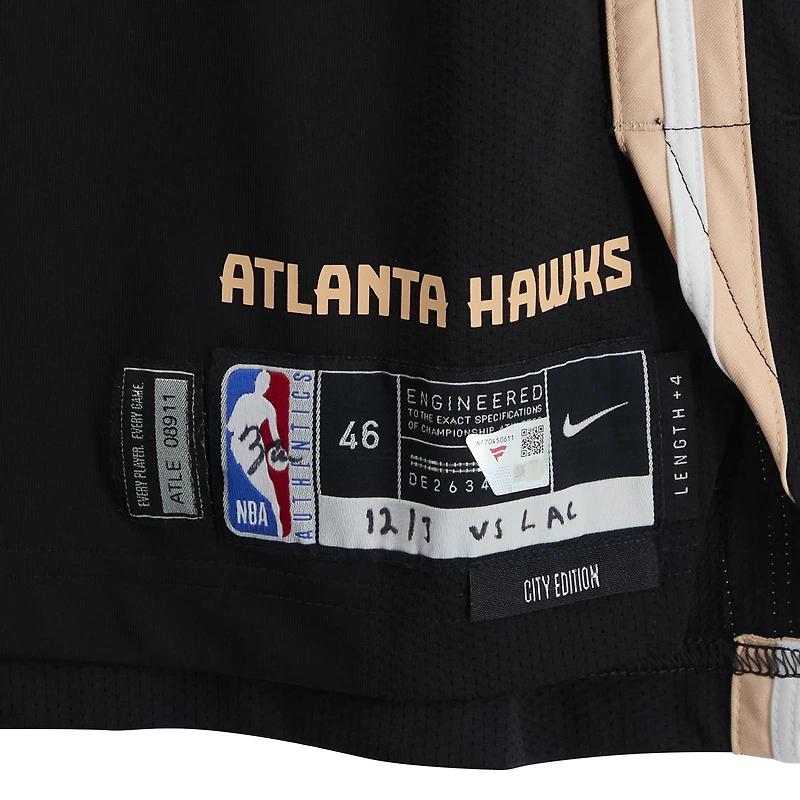 Zaccharie Risacher Atlanta Hawks Game-Used #10 Black Nike City Edition Jersey vs. Los Angeles Clippers on December 3, 2025 - Size 46+4