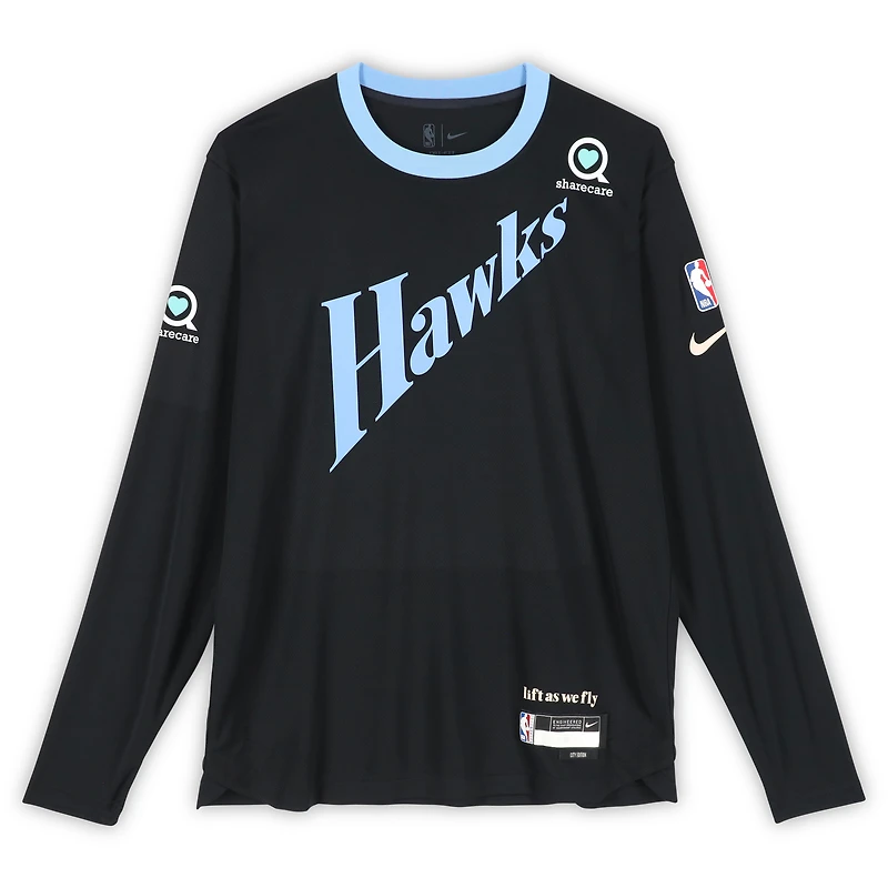 Zaccharie Risacher Atlanta Hawks Player-Worn Black Nike City Edition Long Sleeve T-Shirt from the 2024-25 NBA Season - Size LT