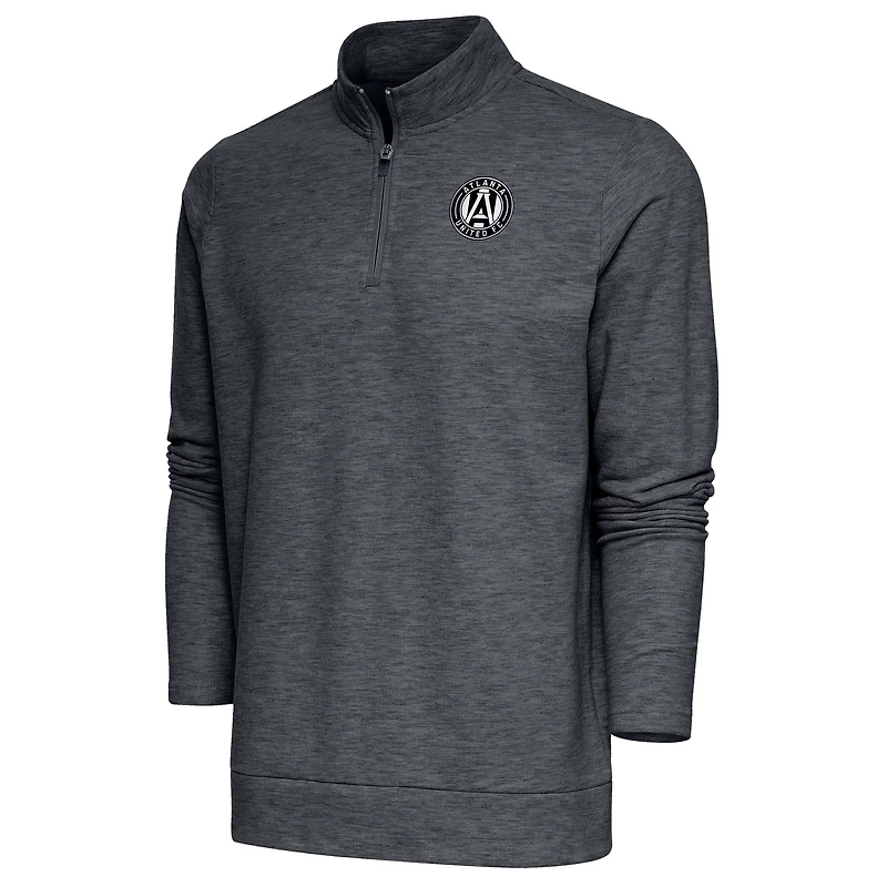 Men's Antigua Heather Charcoal Atlanta United FC Brushed Metallic Logo Gambit Quarter-Zip Pullover Top