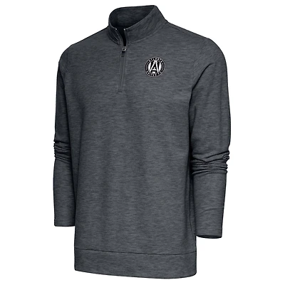 Men's Antigua Heather Charcoal Atlanta United FC Brushed Metallic Logo Gambit Quarter-Zip Pullover Top