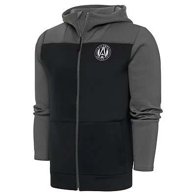 Sweat à capuche zippé intégral pour homme Atlanta United FC avec logo métallique brossé Antigua Steel/Black