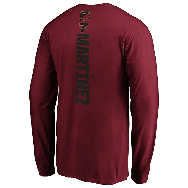 T-shirt à manches longues pour hommes Fanatics Josef Martinez, rouge, Atlanta United FC, nom et numéro du meneur de jeu