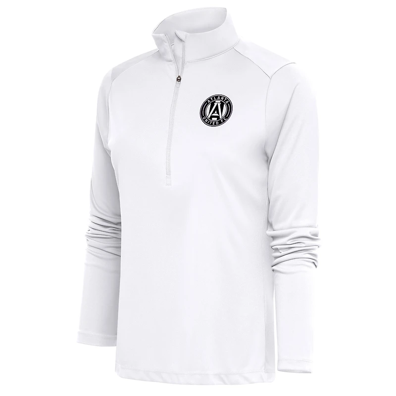 Haut demi-zippé blanc Antigua Atlanta United FC avec logo métallique brossé pour femme