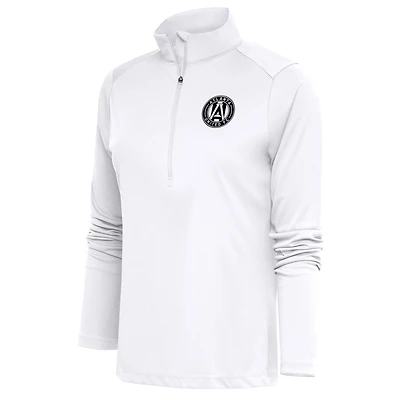 Haut demi-zippé blanc Antigua Atlanta United FC avec logo métallique brossé pour femme