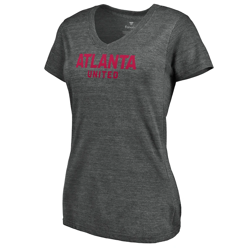 T-shirt à col en V tri-blend pour femme avec inscription Fanatics Anthracite Atlanta United FC
