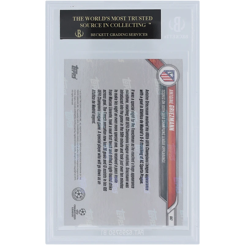 Antoine Griezmann Atletico de Madrid 2024-25 Topps Now Scores on 100th UEFA Champions League Appearance 26.11.24 Black Label #47 BGS Authenticated 10 Card - 10,10,10,10 Subgrades