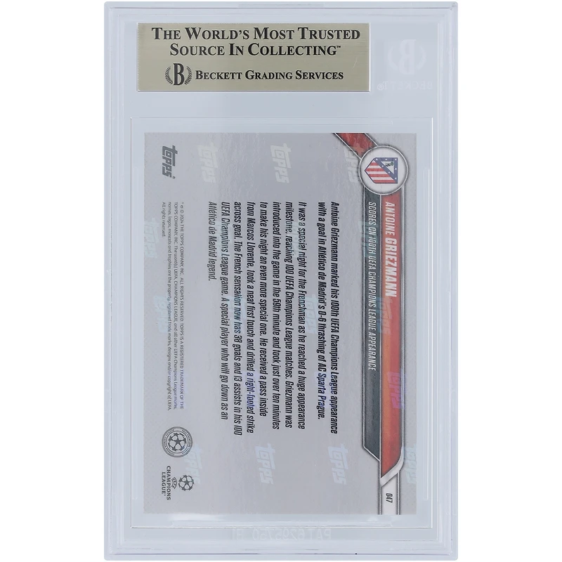 Antoine Griezmann Atletico de Madrid 2024-25 Topps Now Scores on 100th UEFA Champions League Appearance 26.11.24 #47 BGS Authenticated 9.5 Card
