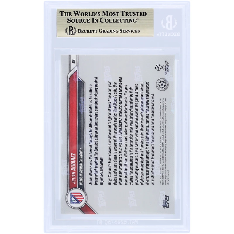 Julián Alvarez Atletico de Madrid 2024-25 Topps Now Brace in Comeback Victory #76 BGS Authenticated 10 Card - 10,9.5,10,10 Subgrades