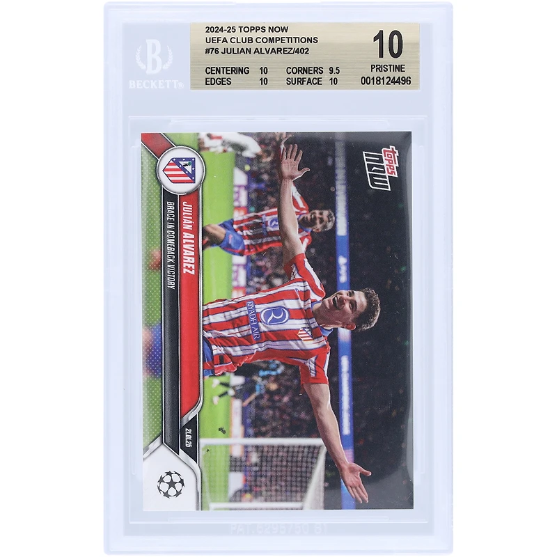 Julián Alvarez Atletico de Madrid 2024-25 Topps Now Brace in Comeback Victory #76 BGS Authenticated 10 Card - 10,9.5,10,10 Subgrades