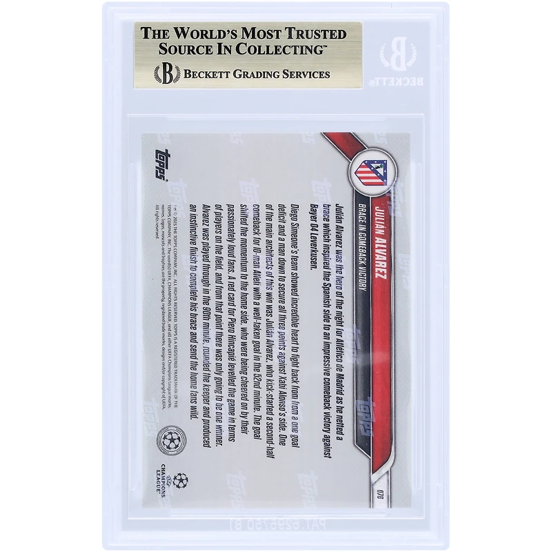 Julián Alvarez Atletico de Madrid 2024-25 Topps Now Brace in Comeback Victory #76 BGS Authenticated 9.5 Card
